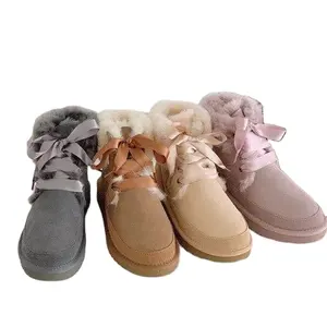 Sepatu bot kulit domba asli untuk wanita, sepatu bot musim dingin wol hangat bulu alami 2024, sepatu kulit domba asli kualitas terbaik, SEPATU mode 100%