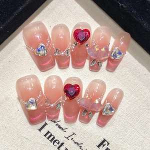 ทำมือวันวาเลนไทน์หัวใจแมวตาโลงศพกดบนเล็บโรแมนติกปกเต็มรูปแบบเล็บปลอมเคล็ดลับการตกแต่งเล็บหวาน - Product Image 6