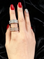 Bagues en acier inoxydable à double bande en gros, strass brillants, bijoux de fête de fiançailles non décolorants, unisexe, empilables, tendance, au quotidien
