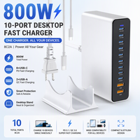 Adaptor Pengisi Daya Cepat Desktop 800W GaN 10-Port dari Produsen Sumber Daya, 8USB-C 2USB-A untuk Laptop, Ponsel, Tablet