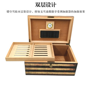 Vintage Wooden <b>Cigar</b> Box With Humidifier Spanish Cedar Rectangular Moisture Proof Large Capacity - Product Image 2