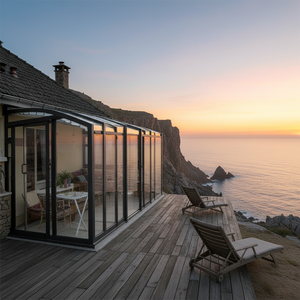 Solárium <span class=keywords><strong>de</strong></span> Alta Calidad con Marco <span class=keywords><strong>de</strong></span> Aluminio Negro y Vidrio, Diseño con Vista Costera, Impermeable, para Relajación y Ocio en la Parte Superior <span class=keywords><strong>de</strong></span> la Colina - Product Image 1