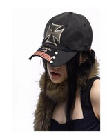 Casquette de baseball unisexe style motard élégante, effet vieilli, avec patch camouflage croix de fer et clous, tactique d'extérieur, petite série, style Dad Hat