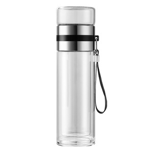 Double Wall Glass Tea Cup With Infuser Travel Size Heat Resistant Tea Water Separation For Men - Product Image 5