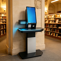 Terminal de prêts et de retours de livres en libre-service vertical de 21,5 pouces avec fonctions d'impression, de lecture de codes QR et de lecture de cartes