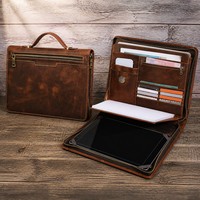 Sac de bureau en cuir marron avec poignée et fermeture éclair pour hommes, idéal pour le travail, les voyages et les documents A4