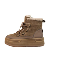 Bottines à plateforme doublées de polaire pour femme, bottes d'hiver à lacets sur le devant et fermeture éclair latérale, rehaussantes pour temps froid