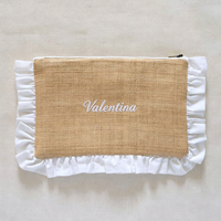 Pochette Maxi Personnalisée en Raffia Brodé avec Volants, Sac de Voyage Cosmétique Personnalisé avec Nom, Sacs Cosmétiques de Plage, Trousse de Toilette Portable
