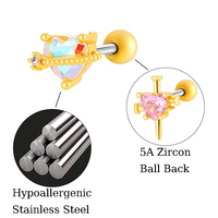 Boucle d'oreille Maina AB en acier inoxydable rose avec zircon en forme de cœur, bijou de piercing pour cartilage, motif nœud et ours, idéal pour mariage