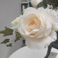 Bouquet de roses géantes en soie, 5 têtes, style européen, couleur ivoire, réaliste, 65 cm, idéal pour la décoration de la maison et les mariages - Vente chaude
