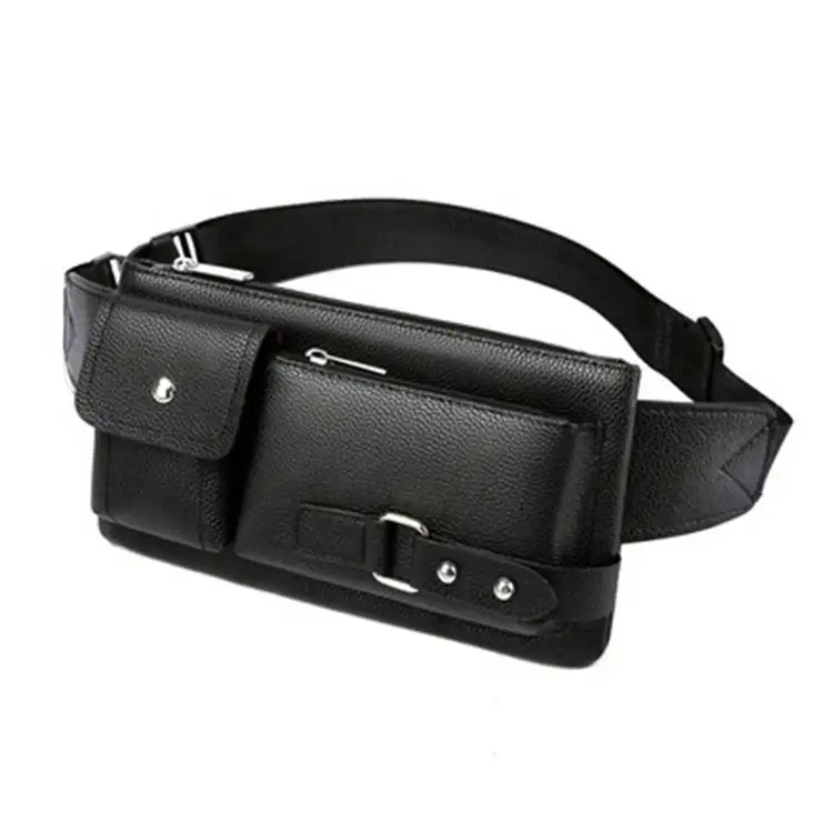 Wholesale Fashion Black Men Chest Bags Fanny Pack Universal Waterproof PU Leather Leisure Waist Bags