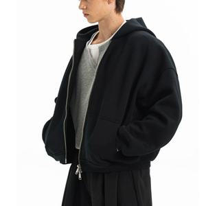 Sweat-shirt à capuche pour homme, coupe ample, 600 grammes, 100% coton, à double fermeture éclair, couleur unie, style streetwear, vente en gros - Product Image 3