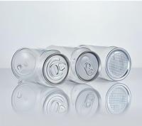 Vente en gros d'usine OEM : Canettes transparentes en PET pour boissons (jus et café) avec logo personnalisé, épaisseur 0,3 mm disponible