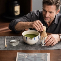 Grand bol à matcha en céramique de style japonais et brosse à matcha, ensemble de thé mignon à rayures, outil à matcha, service à thé