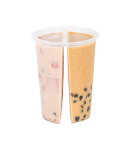 Vente en gros de tasse en plastique PP transparente à double compartiment de 700ml, séparateur de thé de 90mm de diamètre avec bouchons partagés par deux