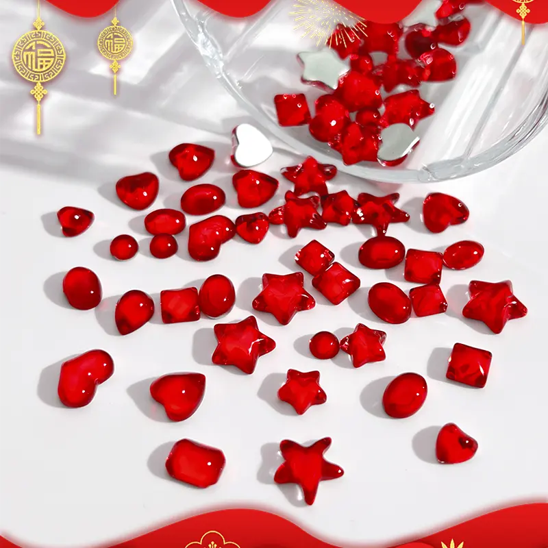 OEM Flat Bottomed Bling Heart Nail Rhinestone Different Shape Red Jewelry Nail Tips Rhinestones Heart Shape Nail Charms