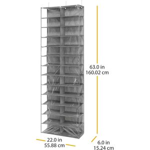 Over The Door Shoe <b>Shelves</b> 26 Sections Gray Fabric Organizer Behind Doors <b>Hook</b> Type Mount - Product Image 6