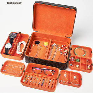 stock 2 high-end PU Leather Jewellery Jewelry Organizer box Watch Case With Handle custom travel jewelry box