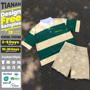 Tianan Clothing Custom High Quality <strong>Shorts</strong> Sets <strong>Men</strong> Summer Casual Street Color Block Polo Shirt <strong>Patch</strong> Denim <strong>Shorts</strong> 2 Piece Sets - Product Image 1
