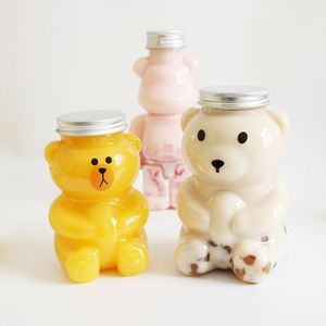 Wholesale Disposable PET Juice <b>Bear</b> <b>Bottles</b> Cute Customized Shape Boba Tea <b>Bottle</b> Cup Aluminum Lid Screen Printing Cold Beverage - Product Image 2