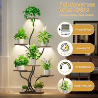 Support pour plantes de 65 pouces avec éclairage LED à spectre complet, étagère d'angle en bois et métal imperméable, capacité de 22 lb, étagère intérieure gain de place