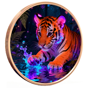 Vendita Diretta dalla Fabbrica: Moneta in Rame Puro 999 da 10 AVDP Ounces, Medaglia Tigre ad Alto Rilievo, Edizione da Collezione Colorata, Formato Grande - Product Image 1