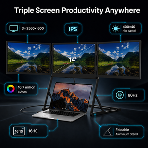 Oem portable screen travel triple monitor for laptop screen extender with Stand Foldable Office <b>Hdmi</b> Quad Outdoor <b>Usb</b>-<b>C</b> 14 Inch - Product Image 4