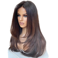 Perruque 100% cheveux vierges européens non traités, longue et droite, brune, avec dentelle frontale et dessus en soie
