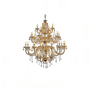 Amber <b>Crystal</b> Chandelier Multi Head <b>LED</b> <b>Lights</b> For Wedding Banquet Hall Hotel <b>Ceiling</b> Decorative Lighting - Product Image 1