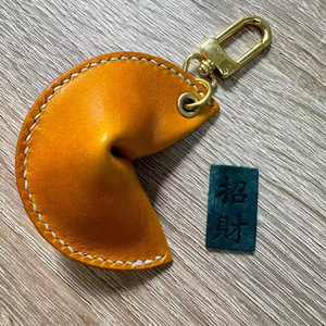 In stock: Crescent moon dumpling <b>leather</b> <b>keychain</b> pendant, lucky charm, peace amulet key accessory. - Product Image 4
