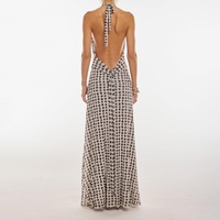 Robe longue moulante OEM pour femme, col halter en V, à pois, sexy, dos nu, décolleté plongeant, pour cocktail, été, plage