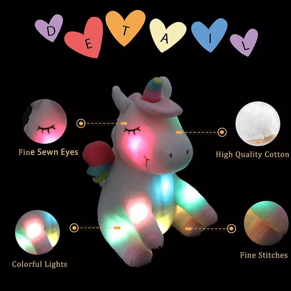 Light Up Stuffed Unicorn Soft Plush Toy With LED Night Lights Glow At Christmas Birthday Valentine