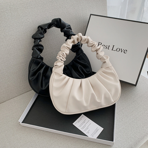 Solid <strong>White</strong> Vintage Pleated Pu Leather <strong>Small</strong> <strong>Handbag</strong> for Women Fashion Girl Crossbody Wrinkle Cloud Bag Summer Style - Product Image 1