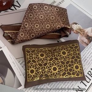 Bolsa de Cosméticos de Piel Sintética Marrón de Alta Gama con Estampado Geométrico Dorado, Elegante Bolsa de Mano con Cierre para Uso Diario y de Viaje - Product Image 6