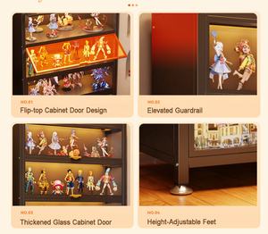 ארון תצוגה עם דלת זכוכית 5 קומות עם מדפים מתכווננים, ריהוט מודרני לסלון, מבנה פלדה עמיד - Product Image 5