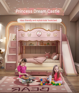 Niedliches Kinder-Prinzessinnen-Hochbett aus Holz mit Rutsche und hohem Geländer, zweistöckig, für Mädchen, modernes Design für Wohnzimmer - Product Image 3