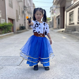 Disfraces de Halloween para Fiesta, Disfraces de Vaquera del Oeste para <span class=keywords><strong>Niñas</strong></span>, Vestido de Tul Azul, Disfraces de Pirata Vaquero - Product Image 1