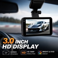 Caméra de tableau de bord avant VGA 1080P, caméra de tableau de bord arrière à double objectif, DVR de voiture avec WiFi intégré, écran 3 pouces, batterie 300 mAh, USB2.0, capteur G, automatique