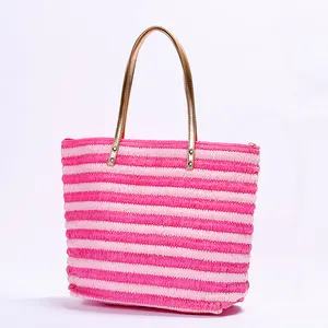 Manufacturer Beautiful tote bag beach Stylish Paper Woven Handbag Crochet Bag With Pvc Handles