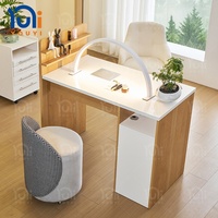 Table de manucure en bois grainé avec aspirateur intégré et armoire de rangement, poste de travail pour salon de beauté, mobilier de salon de manucure
