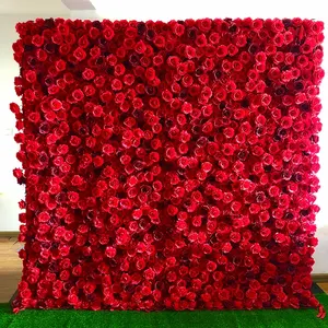먼지가 많은 빨간 장미 아침 꽃 벽 패널 인공 장미 꽃 패널 봄 장식 꽃 벽 웨딩 배경 장식