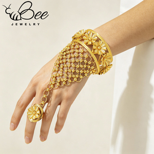 Pulseras de Lujo al por Mayor con Anillo en Oro de 24K Estilo Dubái para Mujer, Brazalete con Dijes para Boda India, Joyería - Product Image 6