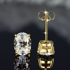 Pendientes de botón unisex de moda al por mayor, chapados en oro de 14k, con circonita cúbica de corte ovalado de 5*7mm, joyería diaria de tendencia. - Product Image 6