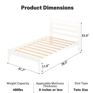 Letto della piattaforma di legno solido con la <span class=keywords><strong>testiera</strong></span>, struttura gemella moderna del letto con le stecche di legno di sostegno, nessuna molla della scatola necessaria, bianco - Product Image 6