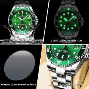 Reloj Deportivo de Cuarzo para Hombre FNGEEN de Lujo, Verde Luminoso, con Calendario, Resistente al Agua 3 ATM, de Acero Inoxidable, Venta al Por Mayor - Product Image 5