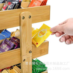 Wooden Tea Bag Storage <b>Rack</b> Desktop <b>Rotating</b> Coffee Tea Organizer Kitchen <b>Spice</b> Holder Rectangle Standing Type 2 Layers - Product Image 4