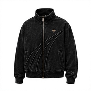 Ensemble de survêtement pour homme, noir, à motifs géométriques, fermeture éclair, écologique, respirant, veste et pantalon à capuche, manches longues, streetwear, hiver - Product Image 2