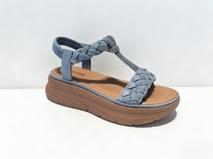 Sandalias de plataforma con correa en T trenzada para mujer, decoración de diamantes de imitación, zapatos de playa de verano con plataforma y sin cordones - Product Image 3