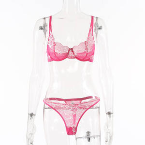 Valentinstag Femme Transparent Sexy Frauen Erotik Dessous Set Floral Sheer Mesh Lace Cupped <span class=keywords><strong>Sex</strong></span> Unterwäsche - Product Image 3