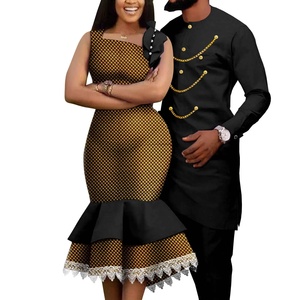 Tenues assorties pour couples Dashiki africaines, grandes tailles, chemises et pantalons pour hommes, vêtements de fête de mariage 23C039 - Product Image 5